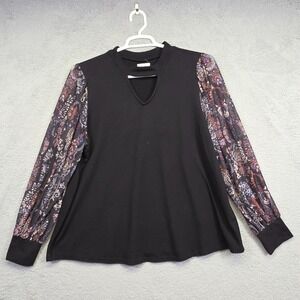 Maurices Top Womens 1X‎ Whimisigoth Black Micromesh Paisley Sleeve Boho Blouse